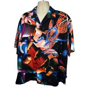 Massive Mens Vintage Colorful Sea Life All Over Print Button Up Camp Shirt XL